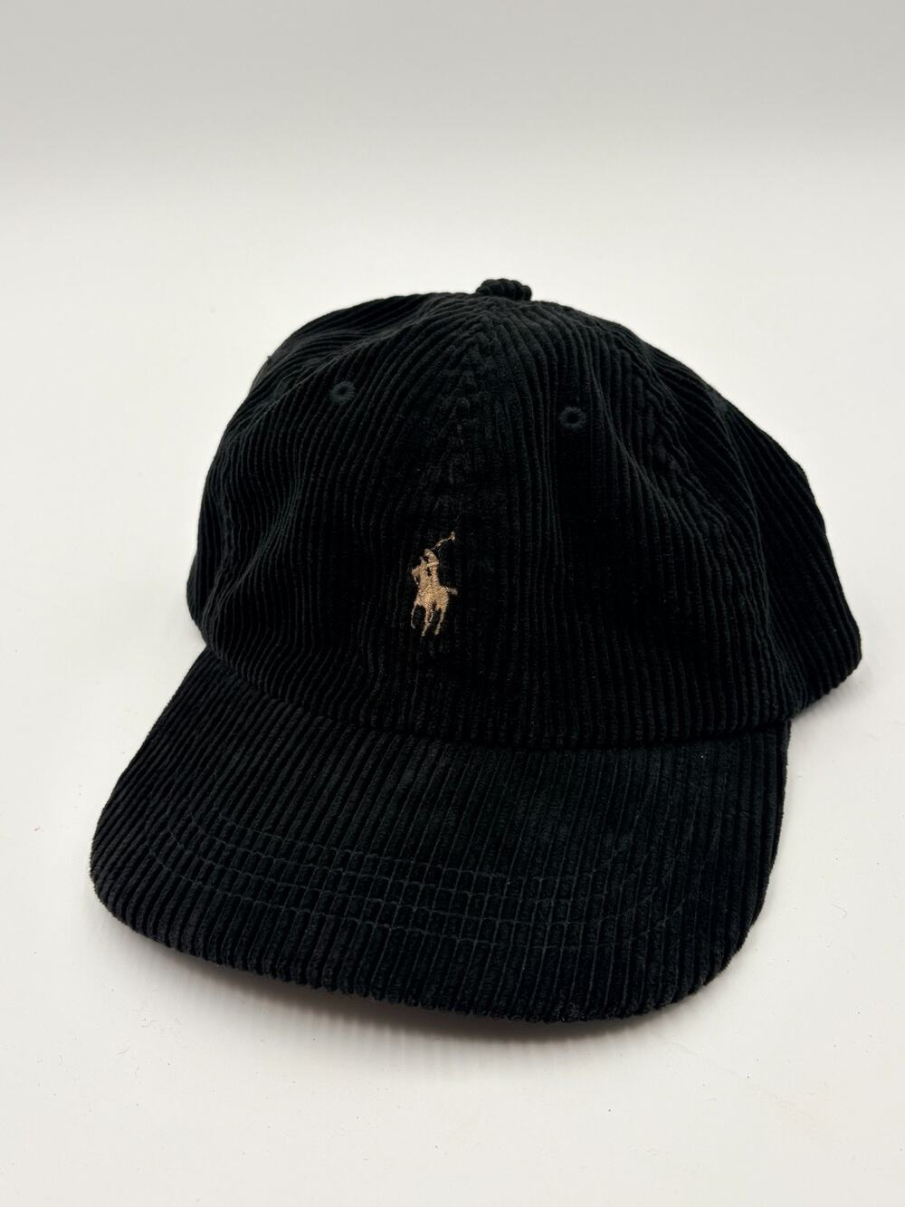 Polo Ralph Lauren Baseball Cap Men's Black Corduroy Strapback Logo Embroidered